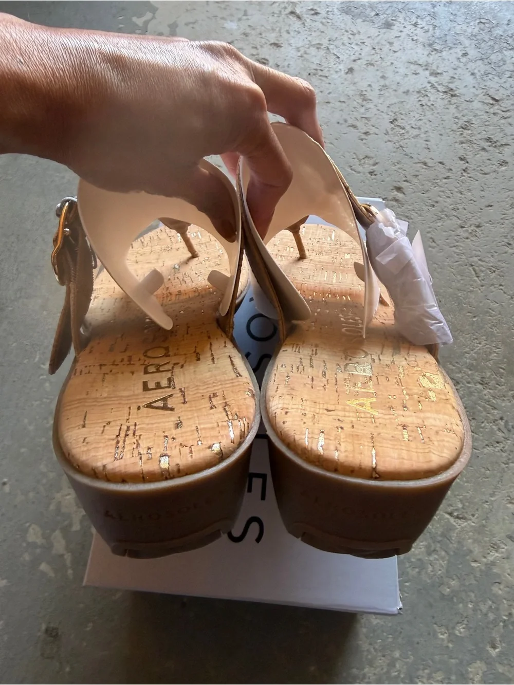 “New” AEROSOLES Natural Cork Slingback Wedge Sandals size12